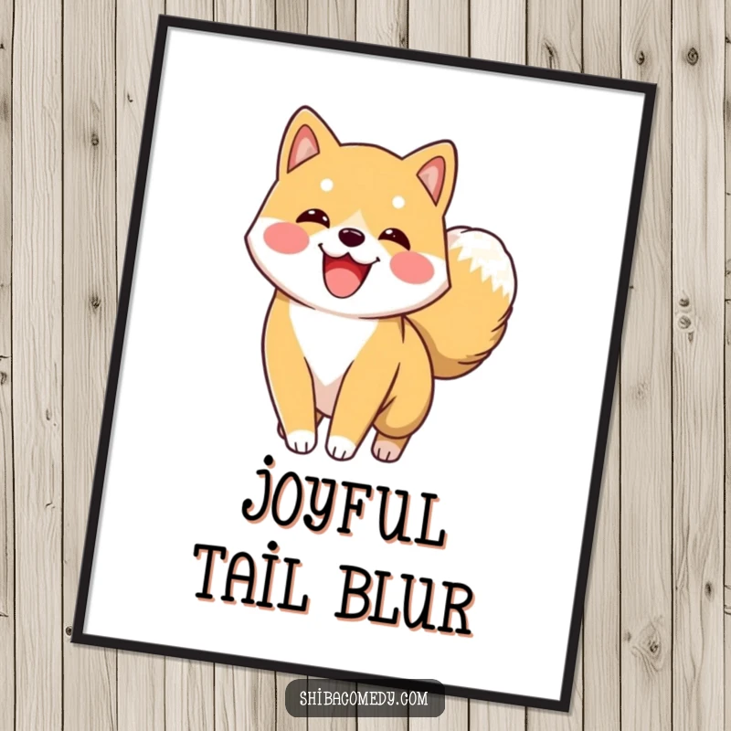 Funny Shiba Inu Digital Art Print of an excited Shiba Inu character energetically wagging its fluffy tail, radiating pure canine joy.