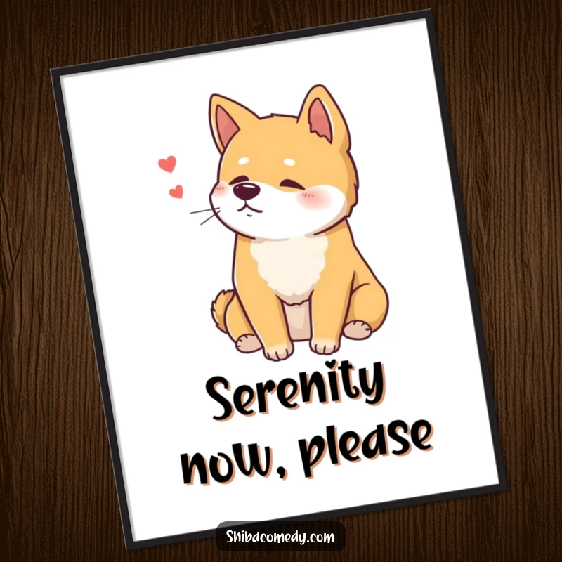 Funny Shiba Inu Digital Art Print of a relaxed dog sitting with a contented sigh, instantly downloadable and a funny gift.