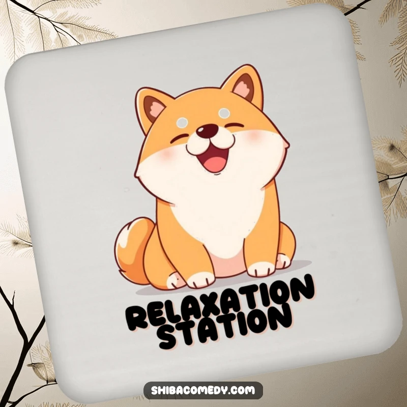 Funny Shiba Inu drink coasters with a content dog relaxing in the sun, protecting surfaces with style.