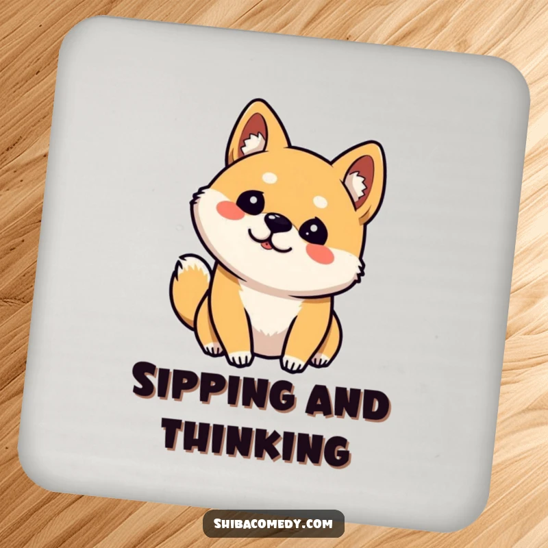 Funny Shiba Inu Coaster: Protects surfaces with art of a curious dog tilting its head, one ear up, in an adorable pose.