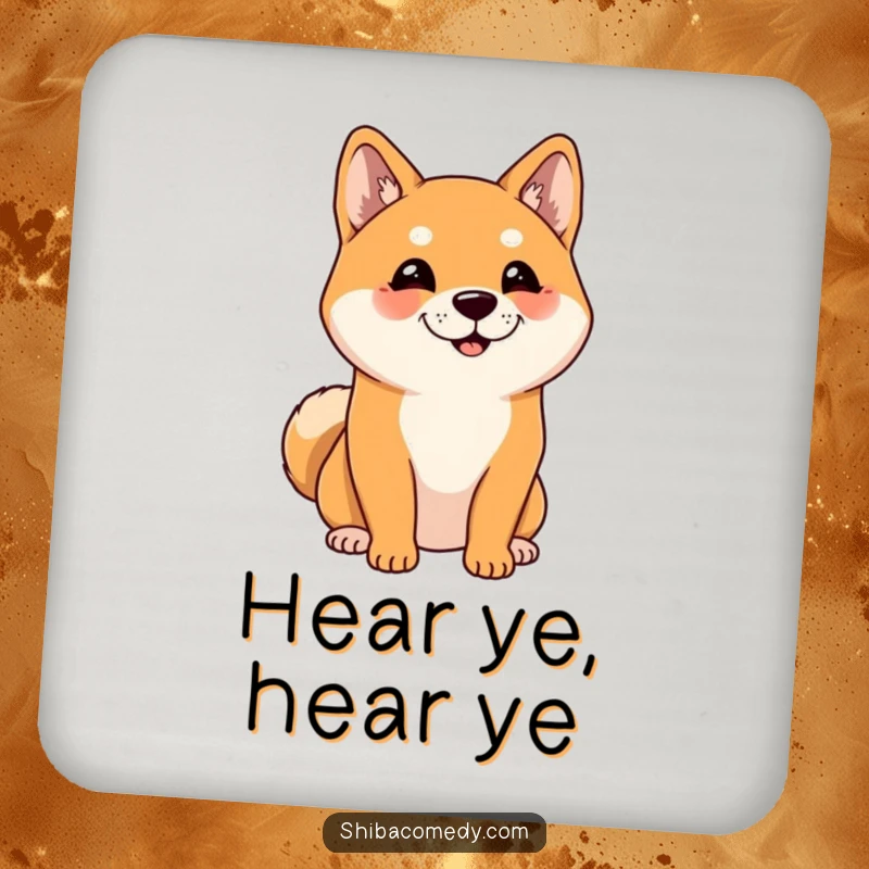 Funny Shiba Inu Coaster: A Shiba Inu attentively listening with perked ears, adding cute humor to your drink setup.