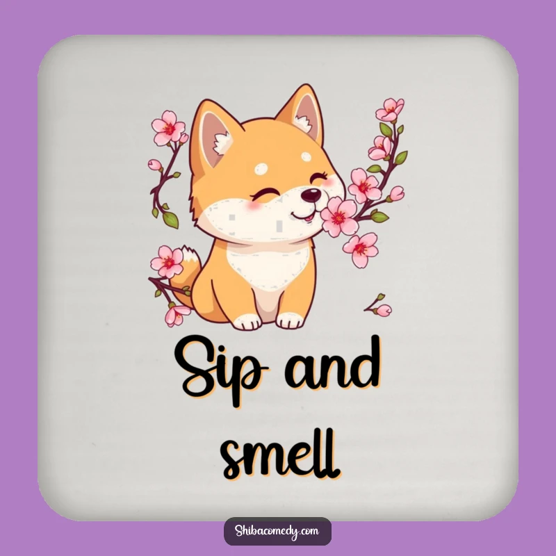 Funny Shiba Inu Cherry Blossom Coaster, Protect Surfaces, Whimsical Funny Gift