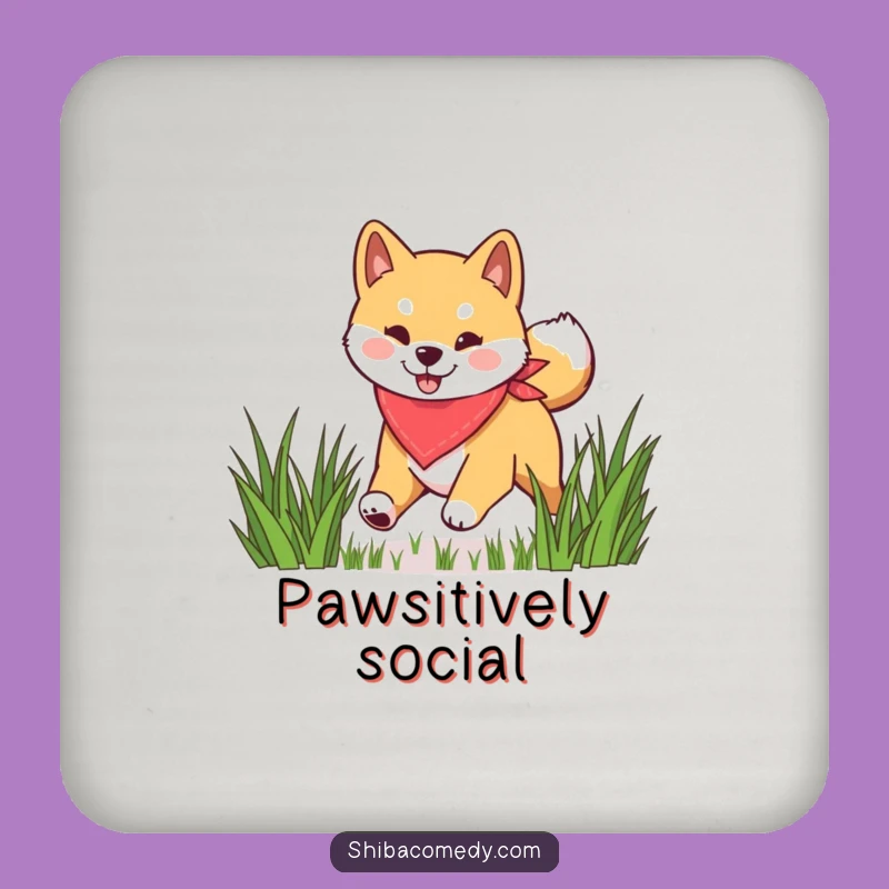 Funny Shiba Inu Bandana Grass Coaster, Protect Surfaces, Whimsical Funny Gift