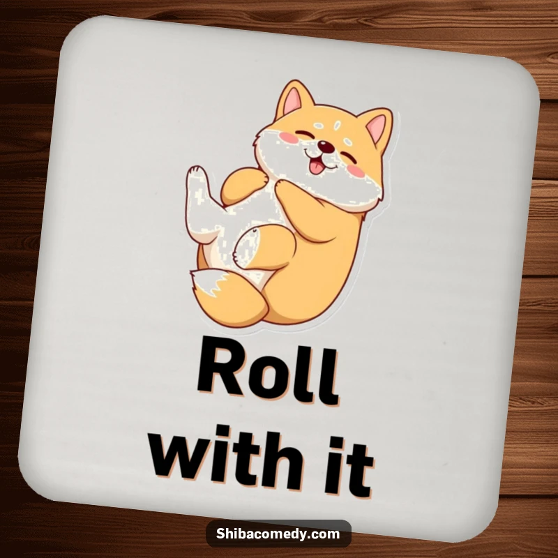 Funny Shiba Inu coasters showing a dog rolling on its back, protecting your furniture with a dose of playful spirit.