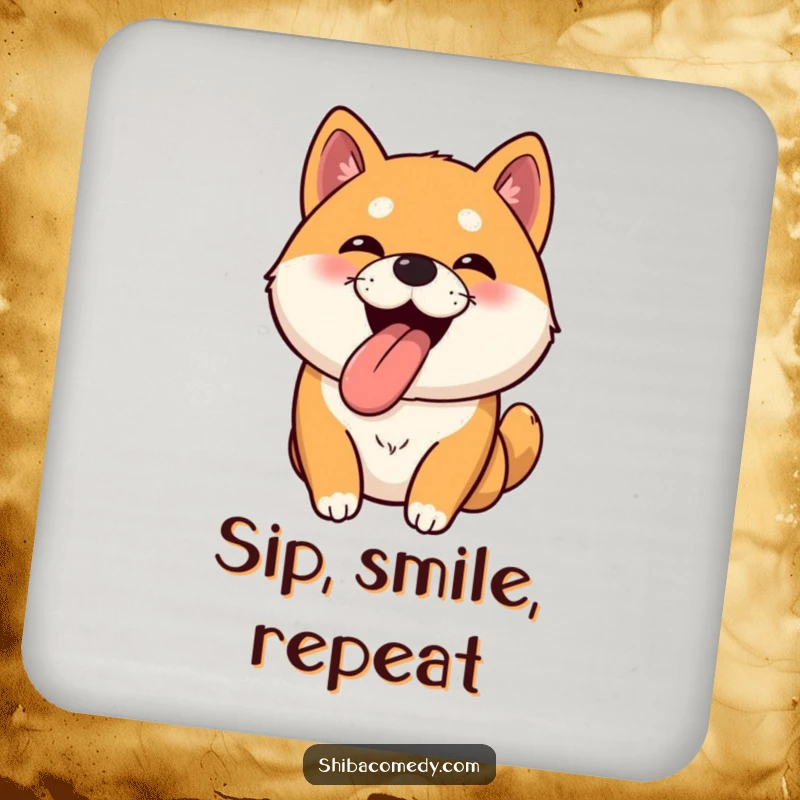 Funny Shiba Inu drink coasters with a bouncy dog whose tongue is lolling out happily, adding charm.