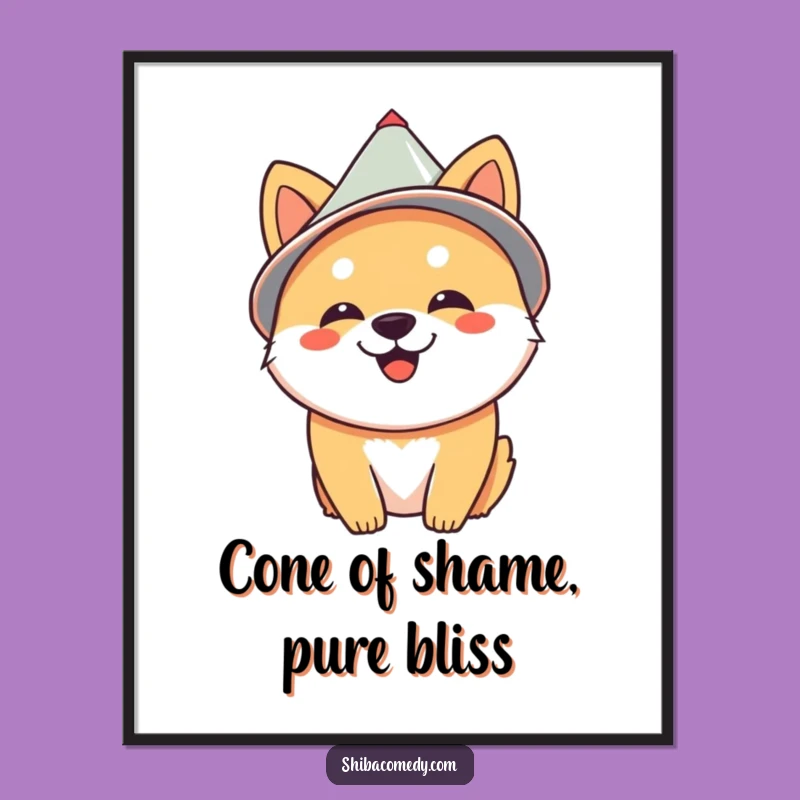 Funny Cone Hat Shiba Inu Poster - Hilarious Canine Art for Dog Lovers' Walls