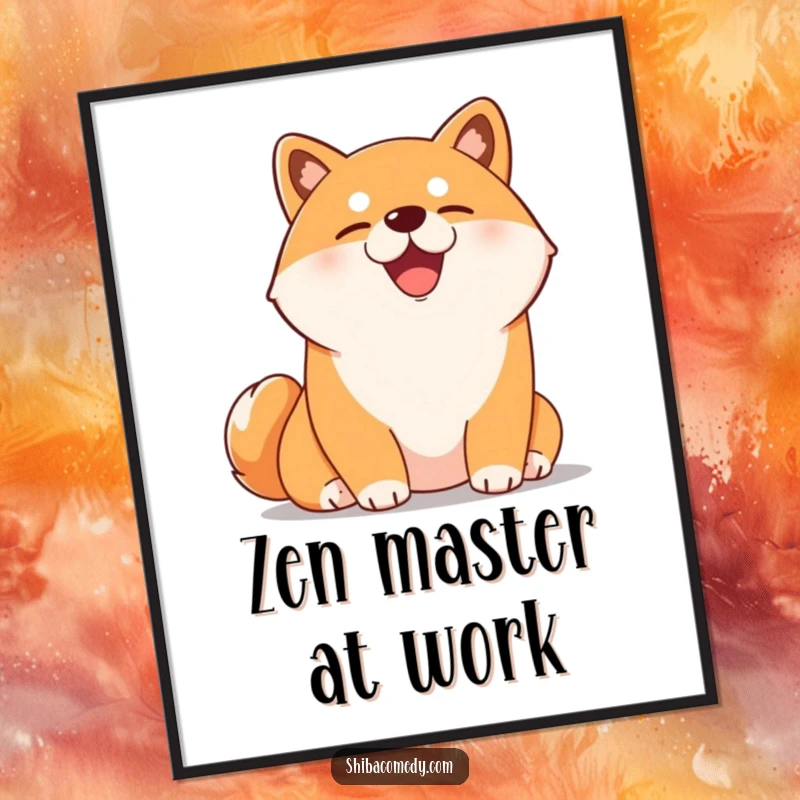 Funny Shiba Inu poster print of a content dog with eyes closed, relaxing peacefully in a sunbeam. Wall art.