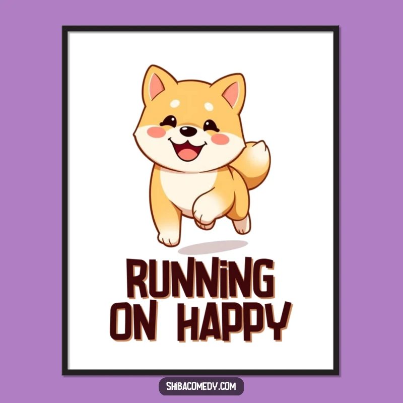 Funny Happy Shiba Inu Running Poster: Energetic Wall Art Gift