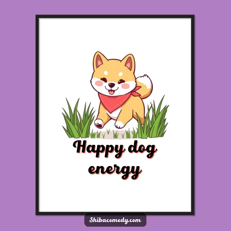 Funny Shiba Inu Bandana Grass Poster, Joyful Wall Art, Great Funny Gift