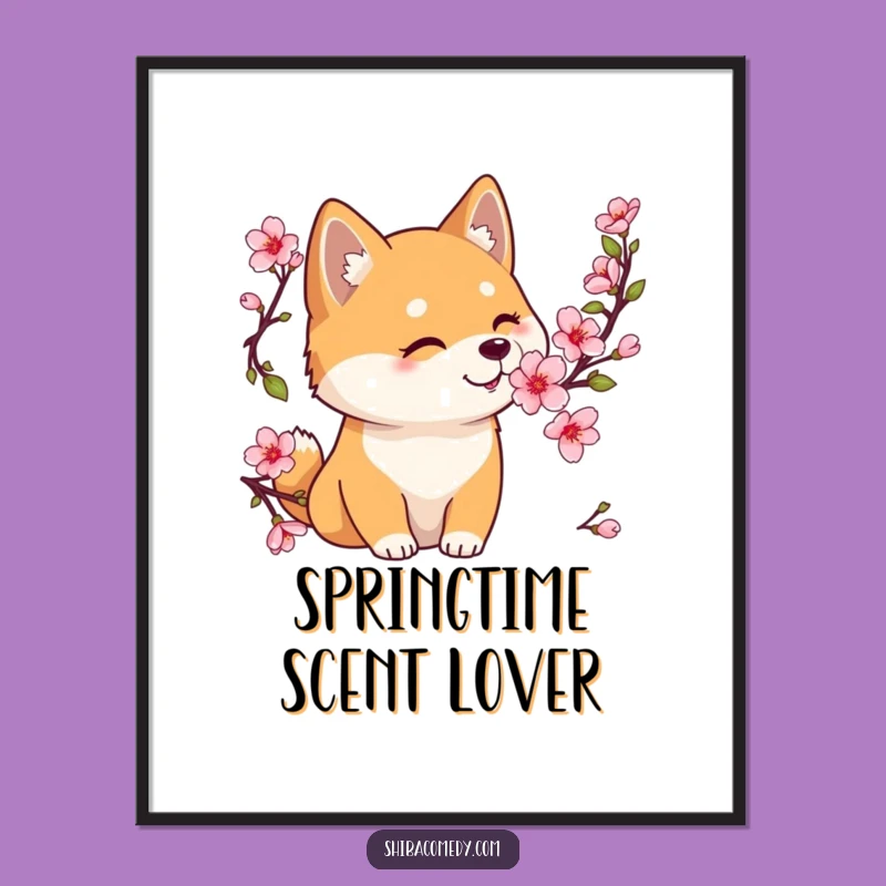 Funny Shiba Inu Cherry Blossom Poster, Serene Wall Art, Great Funny Gift