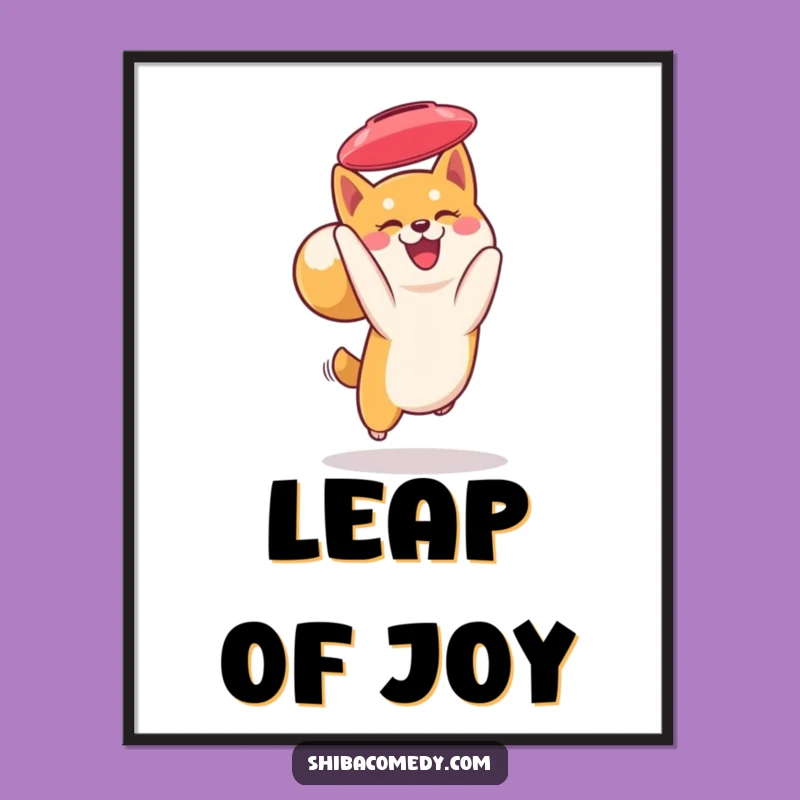 Funny Shiba Inu Frisbee Poster: Energetic Dog's Action Wall Art Gift