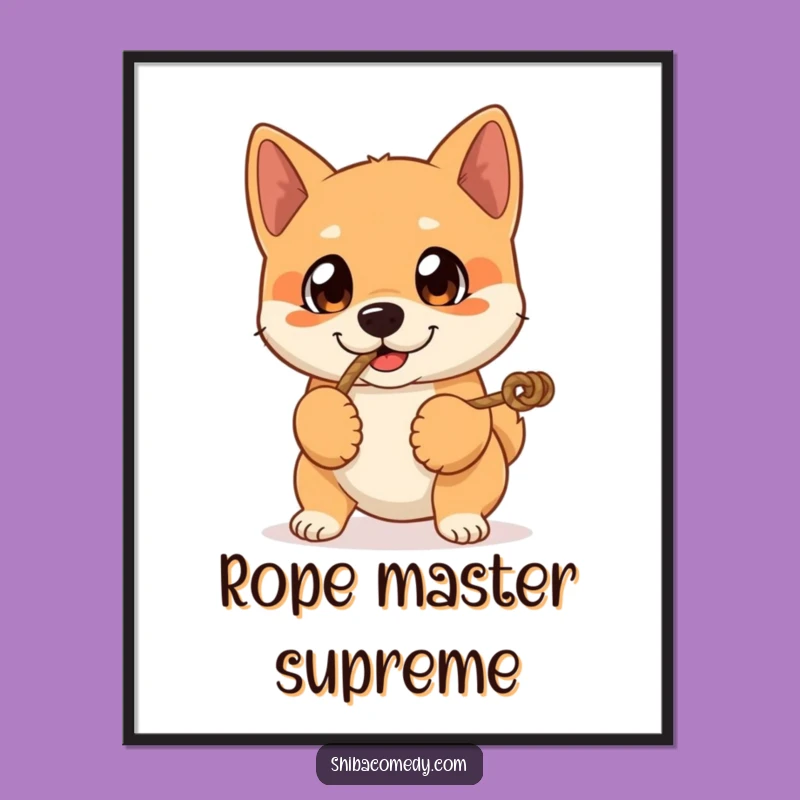 Funny Shiba Inu Poster: Expressive Eyes Tug-of-War Art Print, Playful Gift