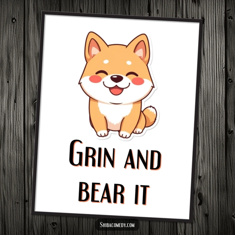 Funny Shiba Inu Poster: A happy Shiba Inu dog with a wide, playful grin, creating cheerful and funny wall art.