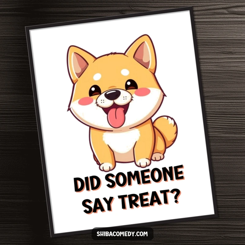 Funny Shiba Inu Poster: A playful Shiba Inu dog sticks its tongue out in a silly, humorous pose for wall art.