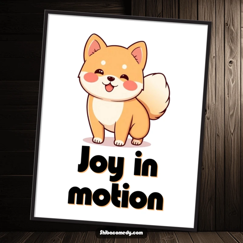 Funny Shiba Inu Poster featuring a happy dog with its fluffy tail wagging, a joyful and humorous art gift.
