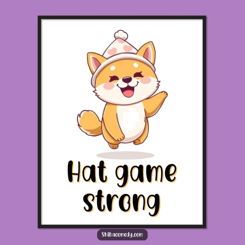 Funny Shiba Inu Hat Poster - Joyful Dog Art Print Gift