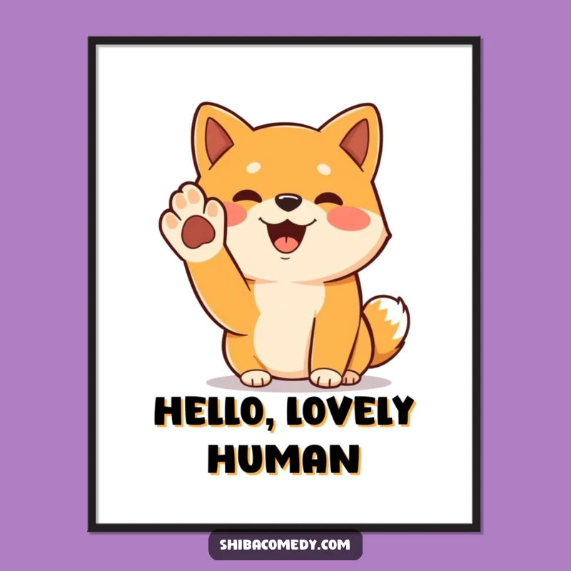 Funny Cheerful Shiba Inu Poster: Paw Greeting Art, a Vibrant Funny Gift
