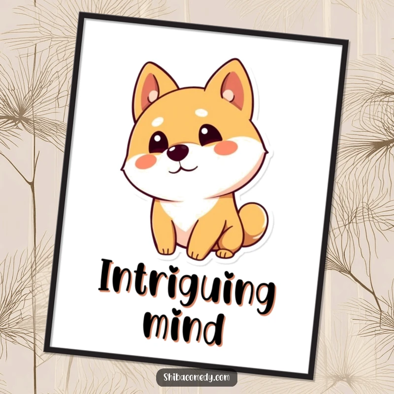 Funny Shiba Inu dog character tilting its head curiously with one ear up, presented as a poster for thoughtful decor.