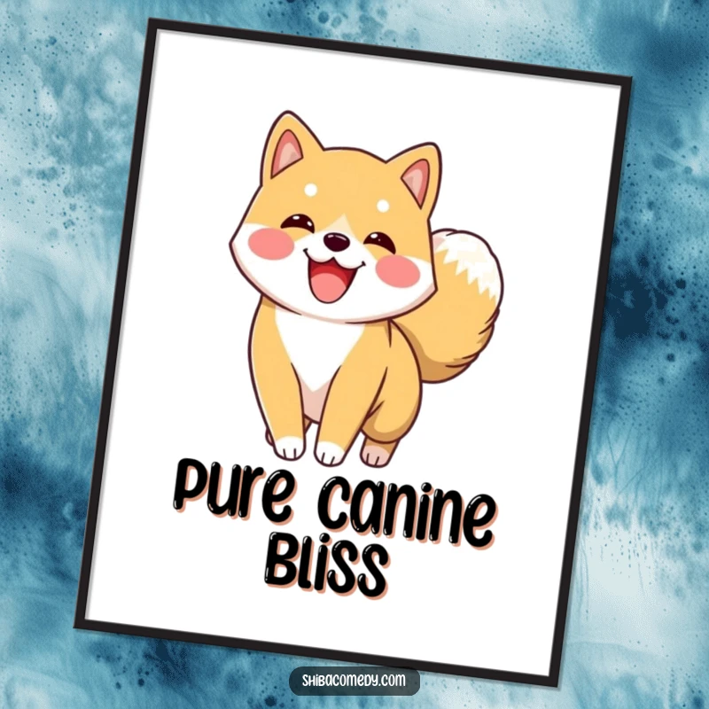 Funny Shiba Inu Poster depicting an excited Shiba Inu character energetically wagging its fluffy tail, radiating joy and enthusiasm.