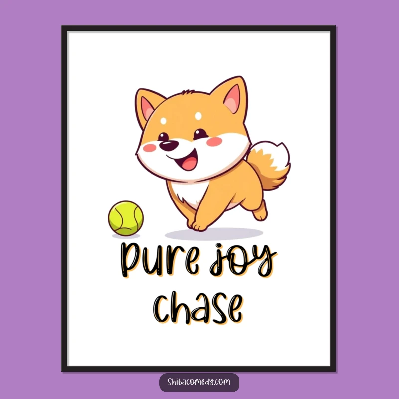 Funny Shiba Inu Fetch Poster: Hilarious Action Art for Dog Lovers!