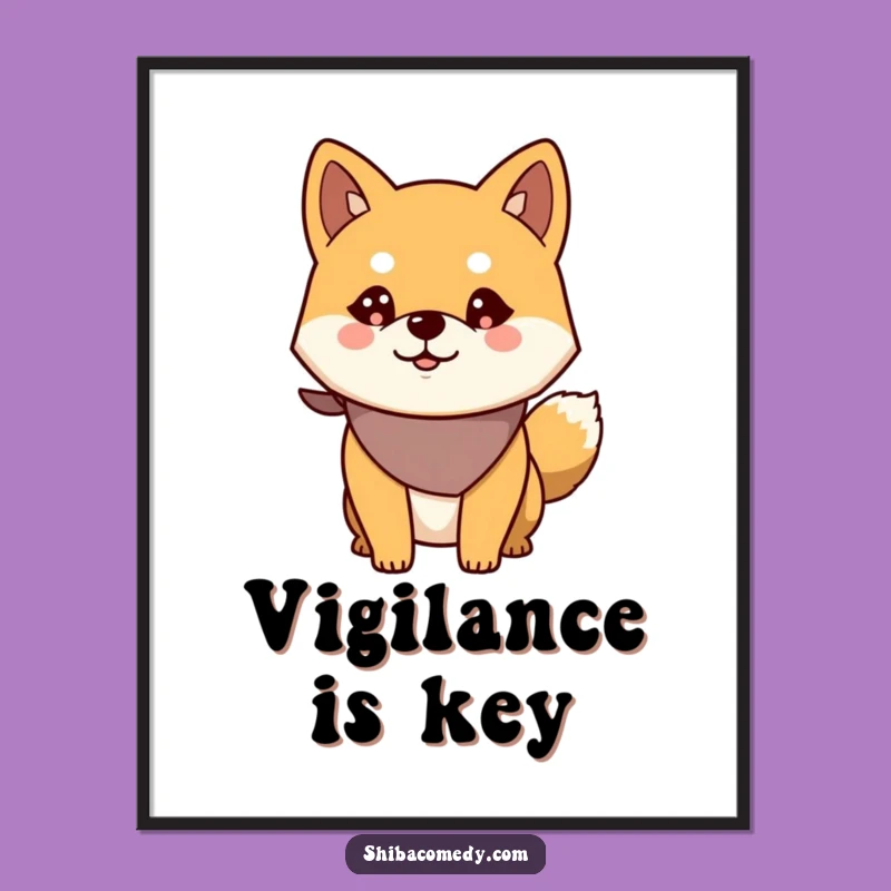 Funny Alert Shiba Inu Poster - Bandana Dog Art, Striking Gift