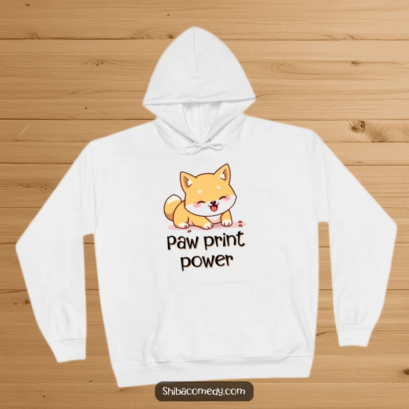 Comfortable hoodie featuring a funny Shiba Inu energetically digging with its paws, ideal for cozy humor and dog enthusiasts.