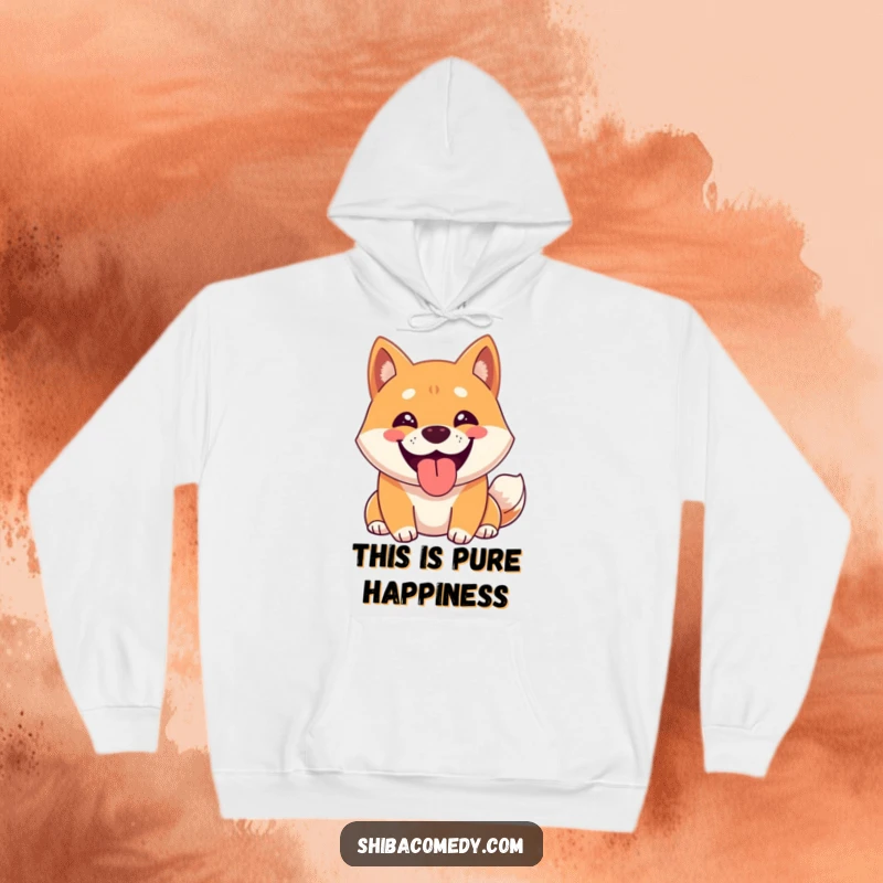 Funny Shiba Inu Hoodie featuring a happy Shiba Inu character with a wide grin, panting happily, embodying pure canine delight.