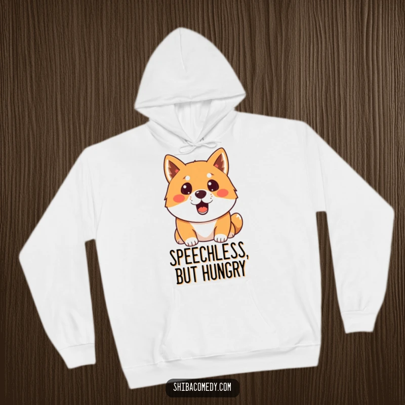 Funny surprised Shiba Inu hoodie showing a dog with its mouth open in shock, perfect for cozy, humorous wear.