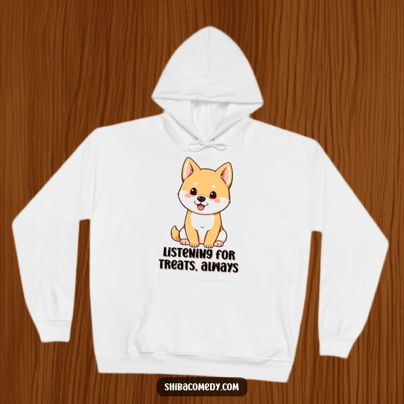 Funny Shiba Inu with lively perky ears sitting attentively, ideal for a humorous hoodie.