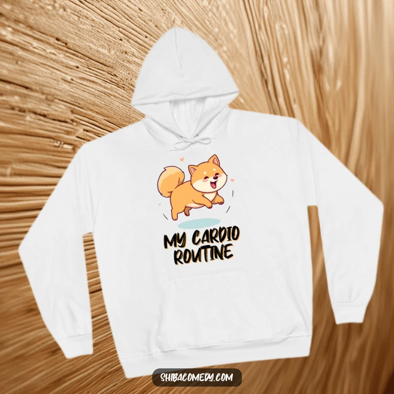 Funny Shiba Inu dog caught in a dizzying loop chasing its tail, printed on a cozy hoodie for endless warmth and giggles.