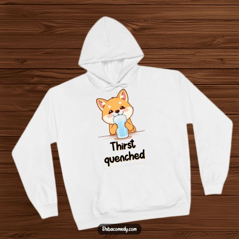 Funny Shiba Inu Hoodie: A content dog enjoys water, exuding happiness, perfect for cozy days and hilarious dog-themed gifting.