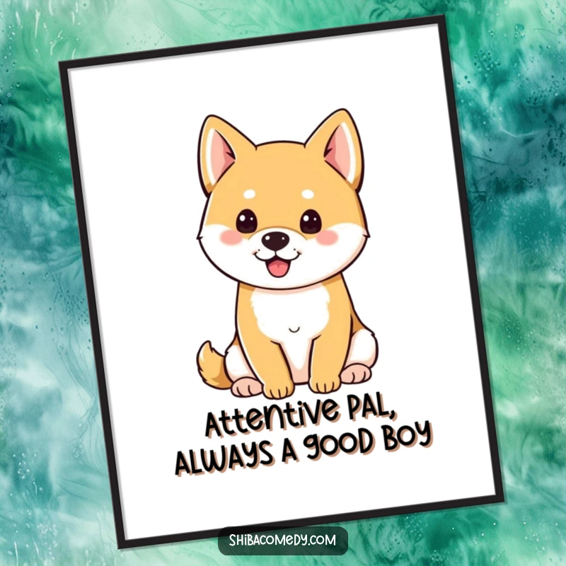 Free Printable wall art of a Shiba Inu with perky ears, sitting in an attentive pose, embodying quiet focus.