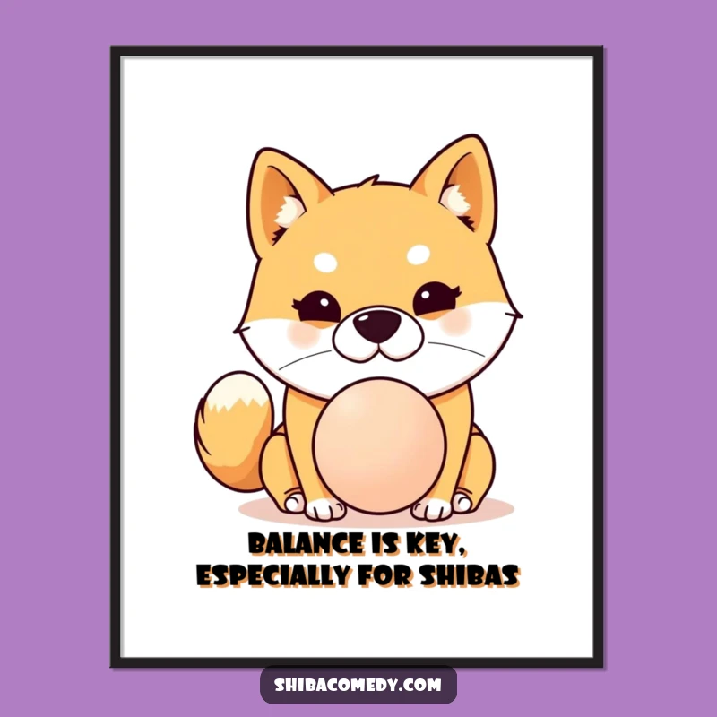 Free Printable Shiba Inu Wall Art: Funny Dog Balancing Ball Art - Downloadable Decor
