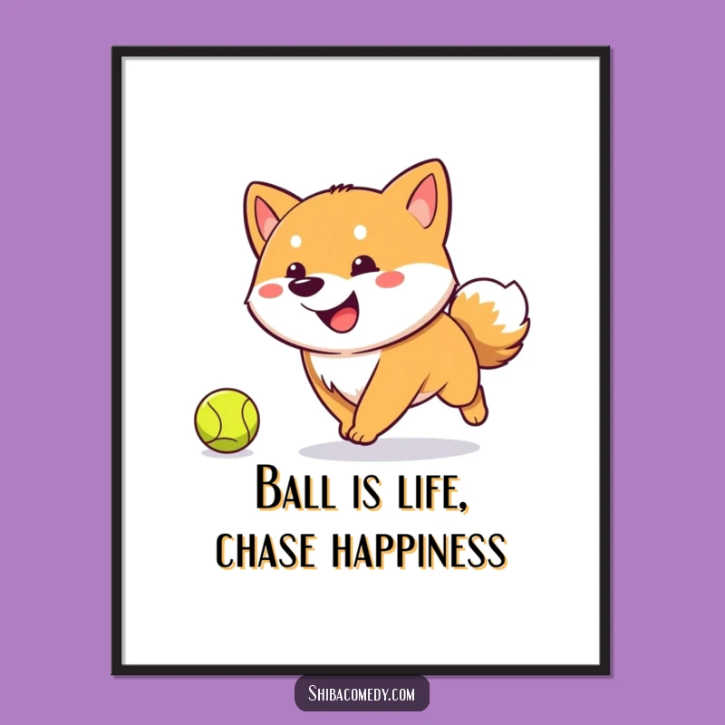Energetic Free Printable Wall Art: Shiba Inu Tennis Ball Digital Download