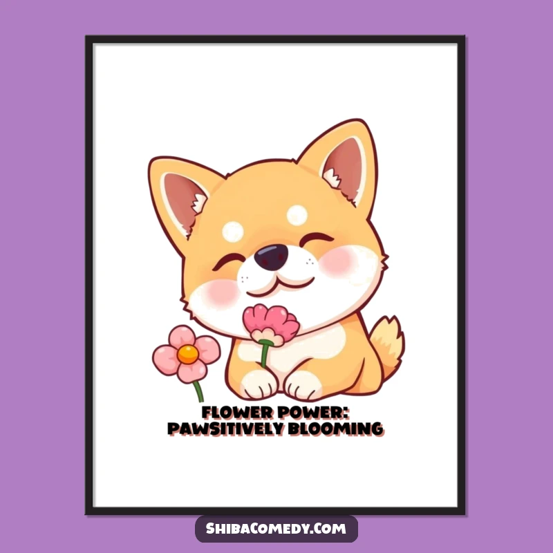 Curious Shiba Inu Flower Free Printable Wall Art - Dog Downloadable Decor