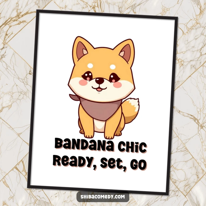 Funny Free Printable Shiba Inu Wall Art: Alert dog wearing bandana, looking cool and stylish in any room.