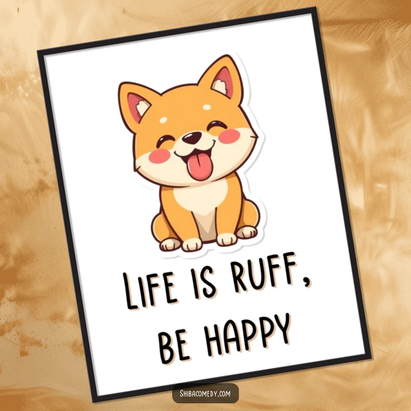 Funny Free Printable Wall Art: A playful Shiba Inu sitting with its tongue out, looking cheerful, art for dog lovers.