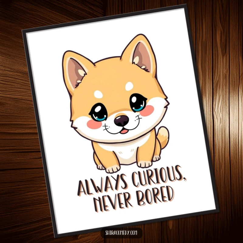 Funny Free Printable Wall Art: A Shiba Inu character with expressive, curious eyes looks directly forward creating a captivating portrait.