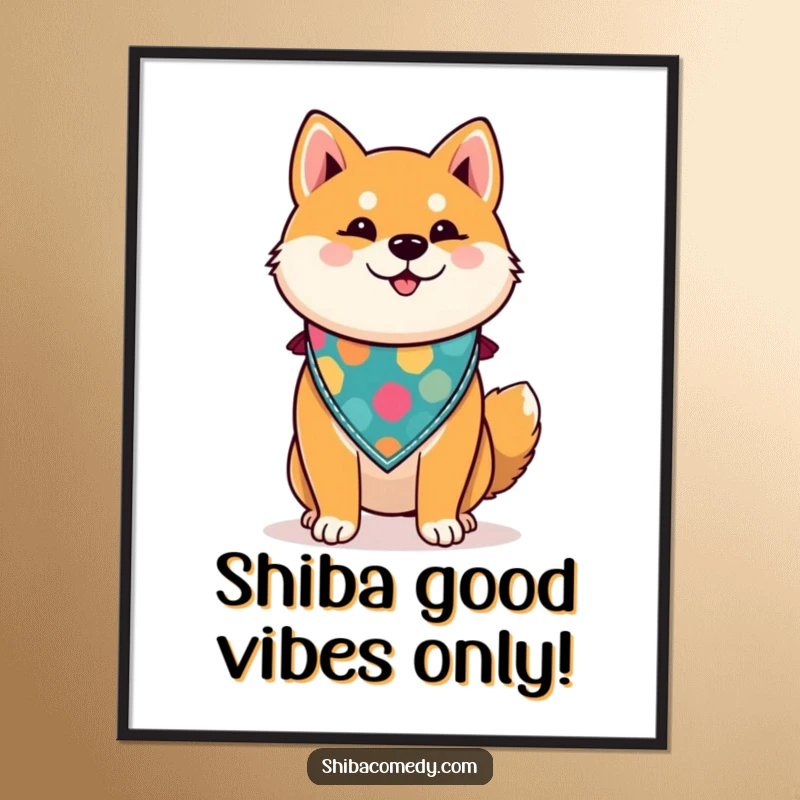 Funny Free Printable Wall Art: A proud Shiba Inu strikes a pose in a colorful bandana, adding humor to any room.