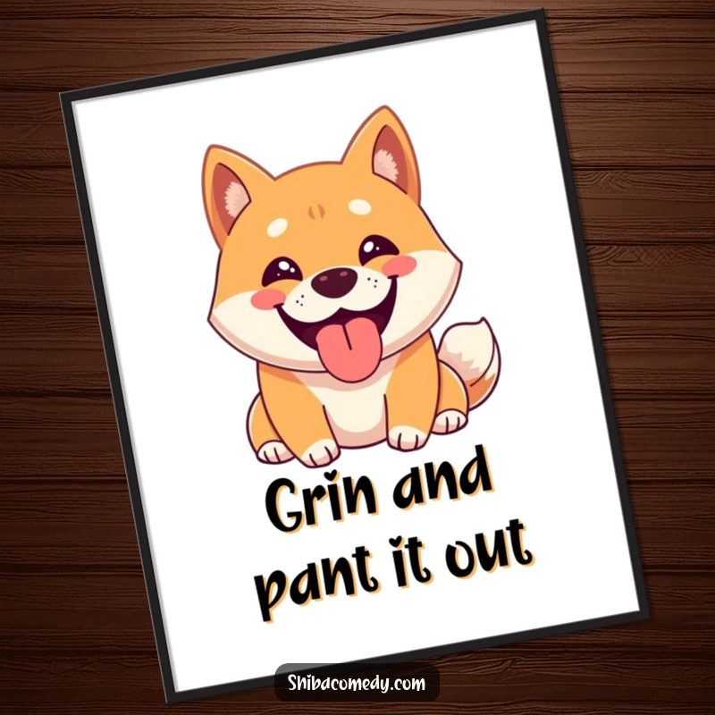 Funny Free Printable Wall Art: A happy Shiba Inu displays a wide, infectious grin while panting, radiating pure joy.