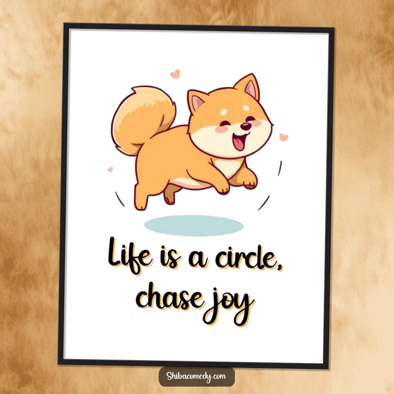 Funny Free Printable Shiba Inu Wall Art, a playful Shiba Inu spinning wildly chasing its tail, adds quirky decor.