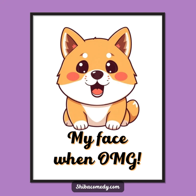 Funny Free Printable Wall Art: Surprised Shiba Inu, a whimsical downloadable art gift.