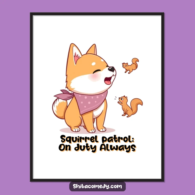 Shiba Inu Squirrel Chase Funny Free Printable Wall Art - Dog Downloadable Decor