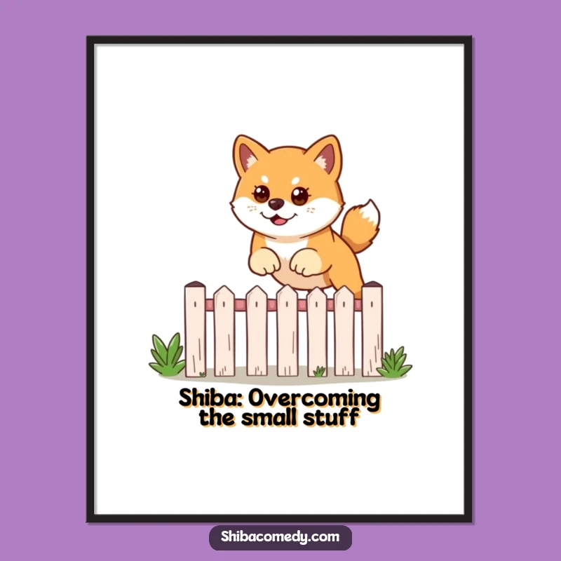 Free Printable Funny Shiba Inu Wall Art: Leaping Fence Downloadable Decor