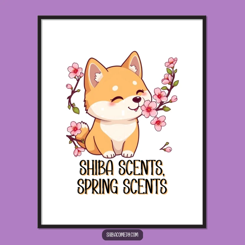 Funny Free Printable Wall Art: Shiba Inu Cherry Blossom Serenity