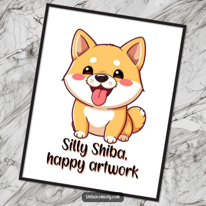 Funny Free Printable Wall Art: A playful Shiba Inu dog with its tongue sticking out, adding a touch of silliness.