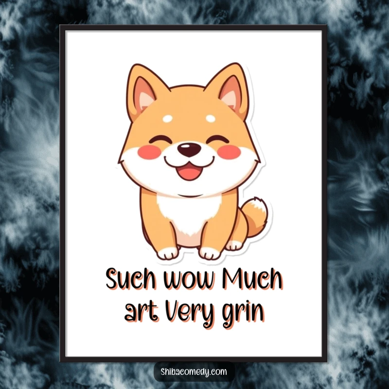 Funny Free Printable Wall Art: A happy Shiba Inu dog with a massive, infectious grin, radiating pure joy.