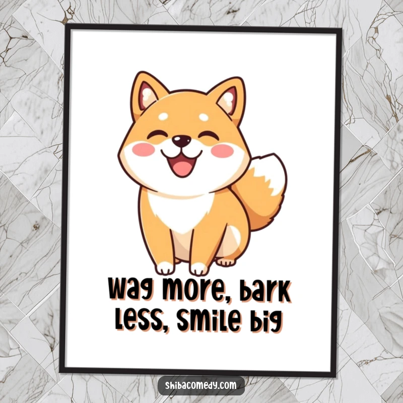 Free Printable Happy Shiba Inu Wall Art, a smiling Shiba Inu joyfully wagging its tail, adds cheerful decor to any space.