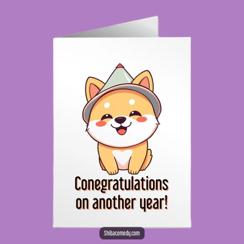 Funny Free Printable Shiba Inu Birthday Card Downloadable Gift - Cone Hat Joy!