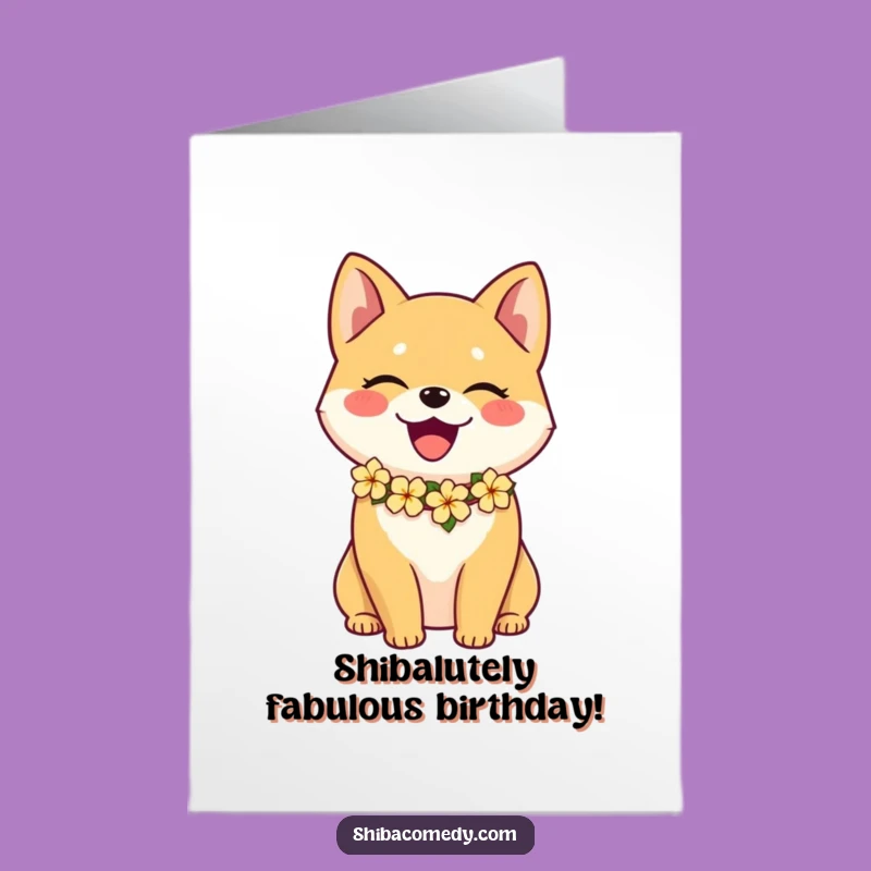Free Printable Birthday Card: Funny Aloha Shiba Inu lei design for a joyous downloadable gift.